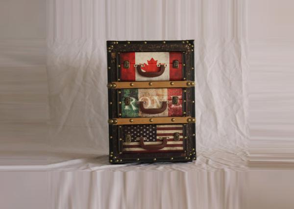 Buy cheap Leather Surface Three Draw Antique Wooden Drawer Box from wholesalers