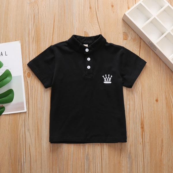 Buy cheap 110CM Black Short Sleeve Polo Shirt Outfit Crown Embroidered For Toddler Childrens from wholesalers