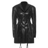 Buy cheap Breathable Women Fashion Drawstring Oversized Midi Winter Pockets Long Leather Jacket Coat PU Jackets from wholesalers