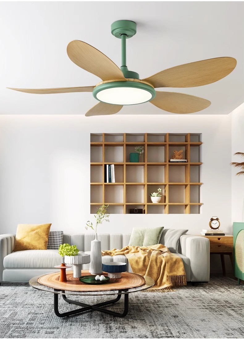 Large Wind Power Electric Fan Pendant Light Five Leaf Solid Wood Ceiling Fan