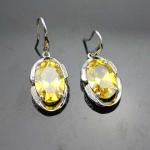 Sterling Silver Oval Yellow Citrine Cubic Zircon Dangle Drop Earrings (PSJ06472)