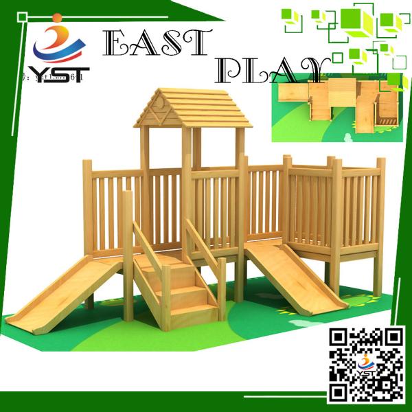 Buy cheap Indoor Wooden Playground Equipment , Childrens Wooden Playhouse With Slide from wholesalers
