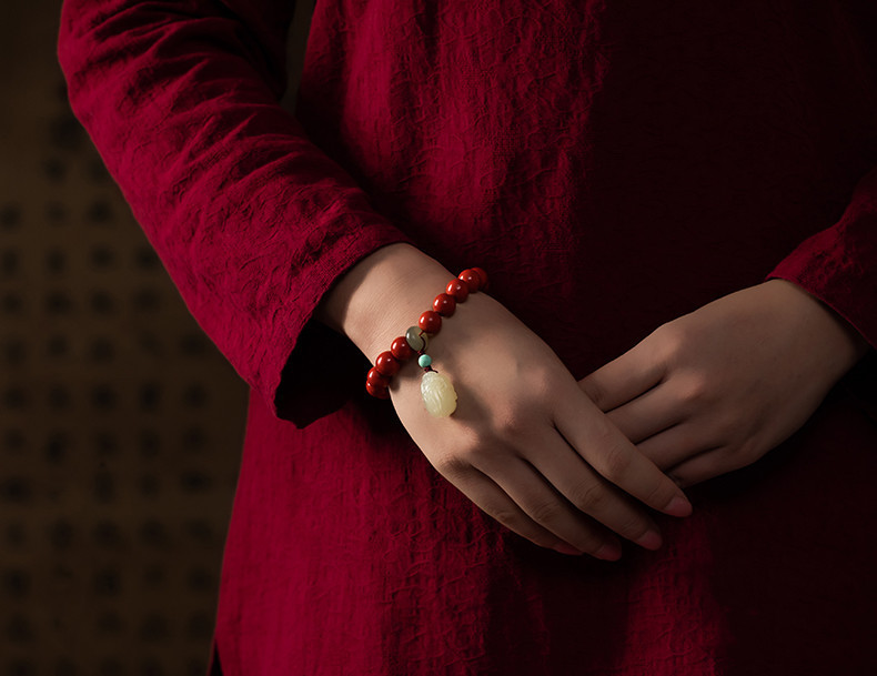 Cinnabar Bracelet For Women – Feng Shui Red Jade Beads Handmade Bracelet With Enamel Decor – Good Luck & Abundance Protection Jewelry For Daily Wear