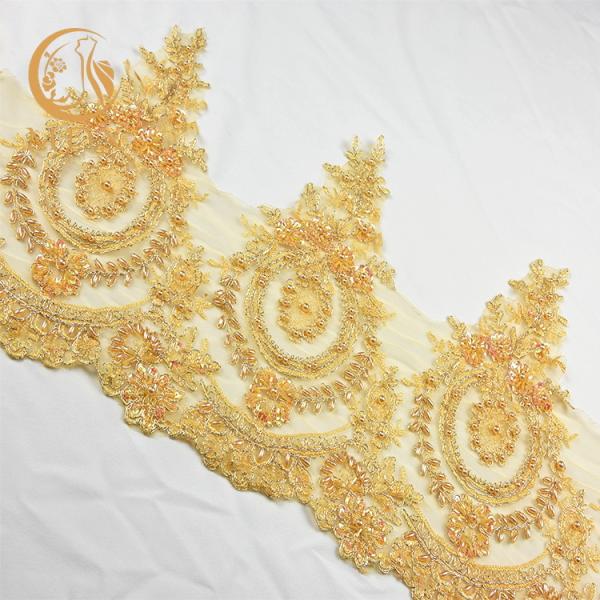 Buy cheap Bridal Decoration Beading Lace Trim Heavy Handmade Colorful Embroidery from wholesalers