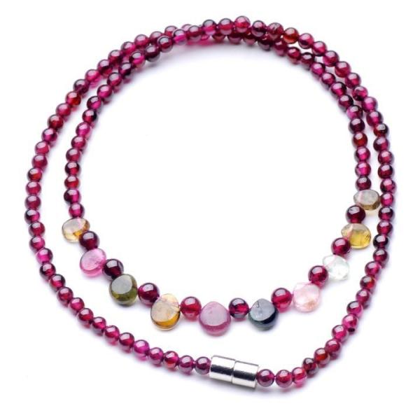 Buy cheap Pure natural garnet round bead + natural tourmaline necklace The rain princess necklace from wholesalers