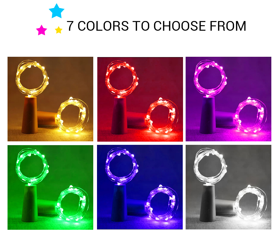 LED Wine Bottle Lights 2M 20LEDs Cork Shape Copper Wire Colorful Mini String Lights For Indoor Outdoor Wedding Christmas