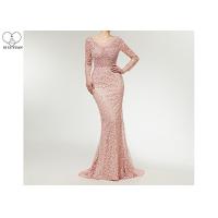Buy cheap Pink Sexy Mermaid Prom Dresses Perspective Waist Back Lace Beaded Sweep Train product