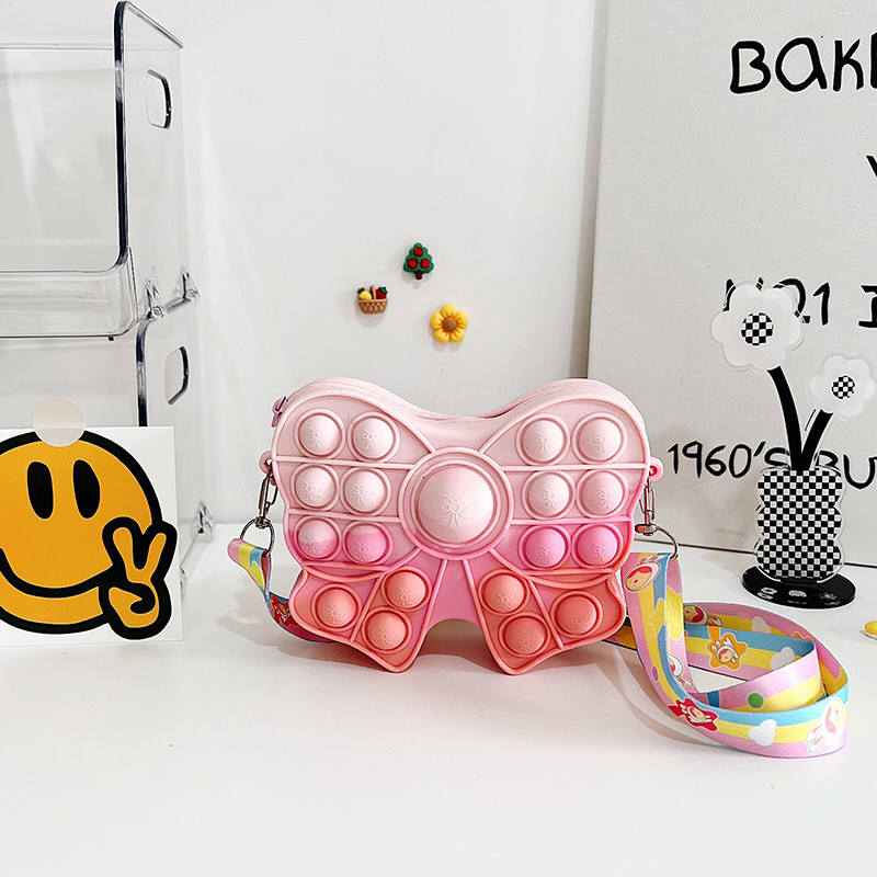 Fidget Pop Purse Bow Girls Purse Easter Gift Sensory Fidget Toy Silicone Cross Body Kids Purse Pencil Case Makeup Bag