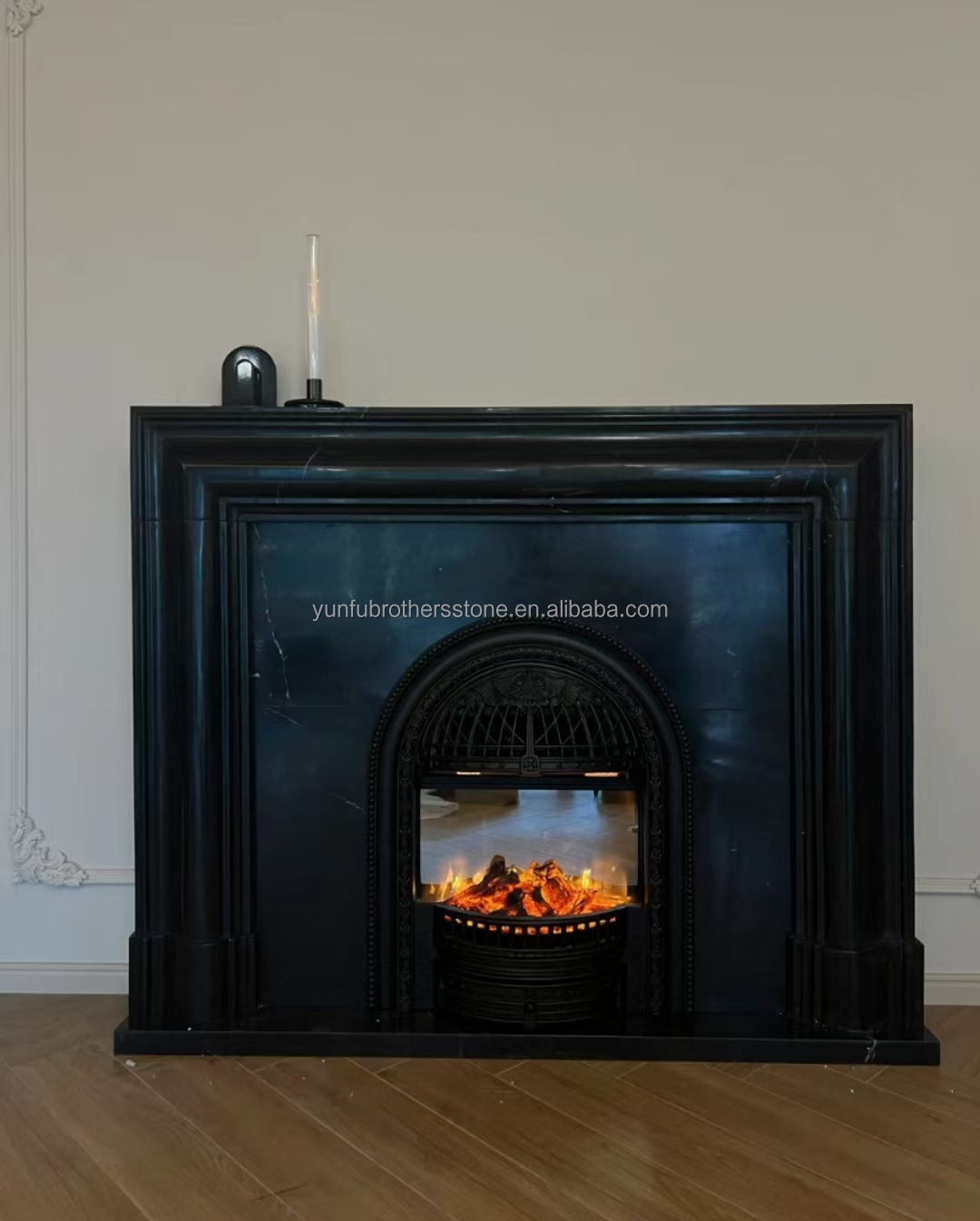 Modern Black Marble Fireplace for Villa Living Room Decoration in European Style