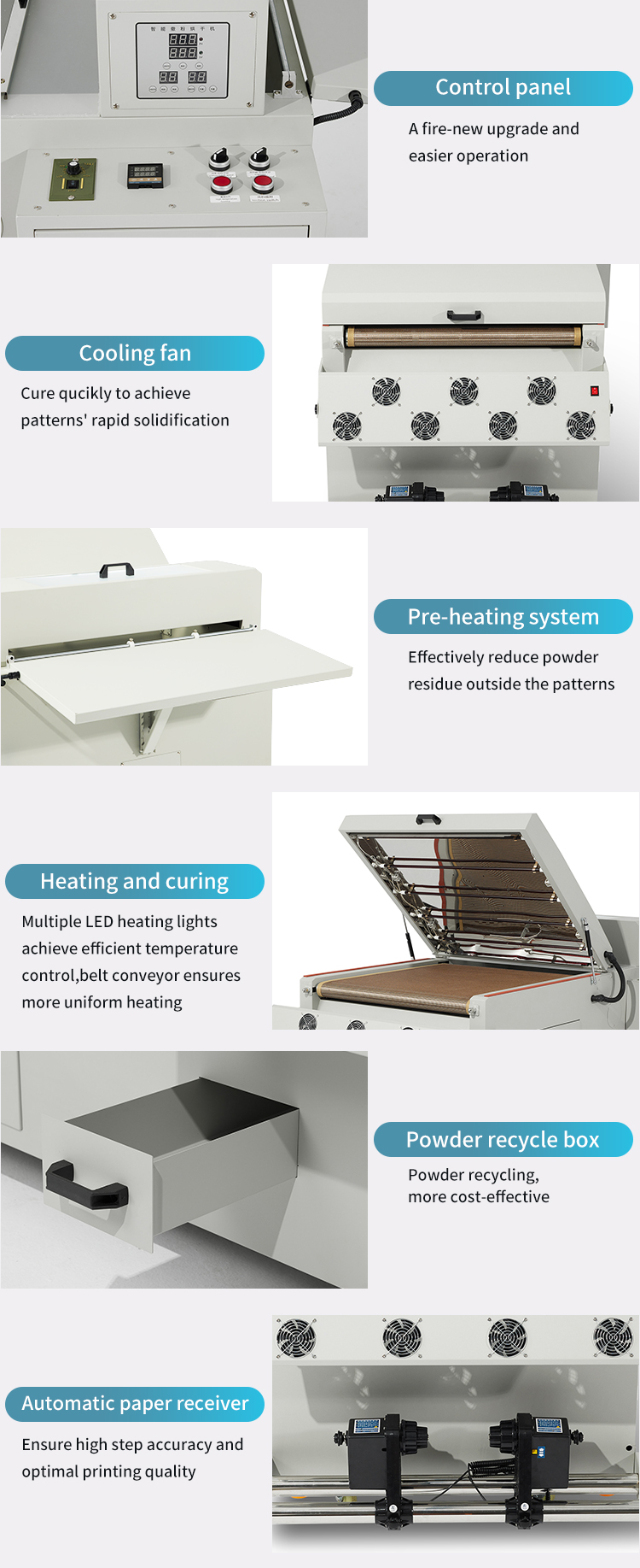 60cm 3 Head I3200 DTF Printer with 9 Color Fluorescent Printer Conveyer Belt Oven