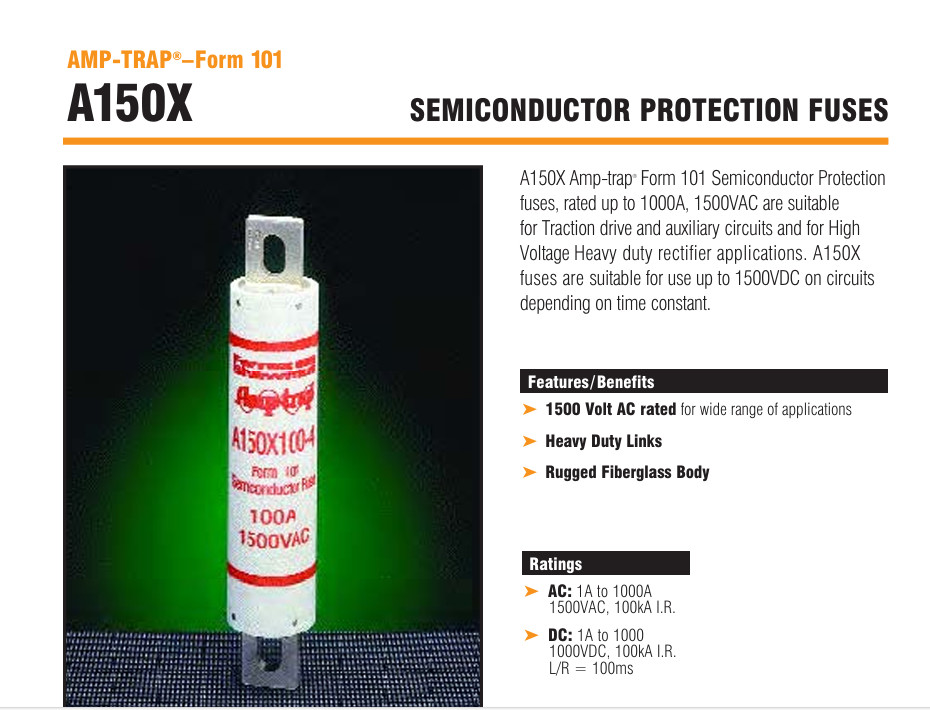 A150X100-3B A150X Ferraz Shawmut/Mersen Form 101 Semiconductor Protection fuses A150X1003B