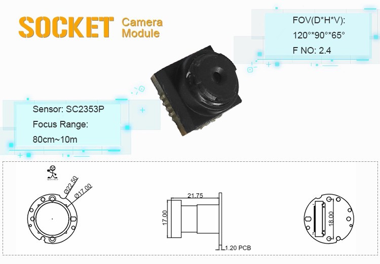 Mini Size SC2353P Fixed Focus Ff Wide Angle Socket CMOS Camera Module