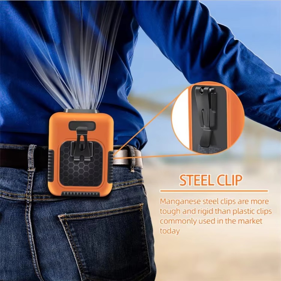 Socool Fan Clip Waist Fan 8000mAh3 Speed Levels Multifunctional Portable Fan Indoor/Outdoor ABS Body Silicone Jacket Manganese Steel Hook Manganese
