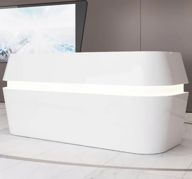Modern Custom Size Oval Shape Elegant White Office Furniture Reception Front Desk Wtih Led Light