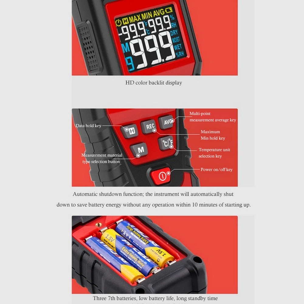 EMC Digital Wood Moisture Meter , 99.9%RH Hygrometer Moisture Meter