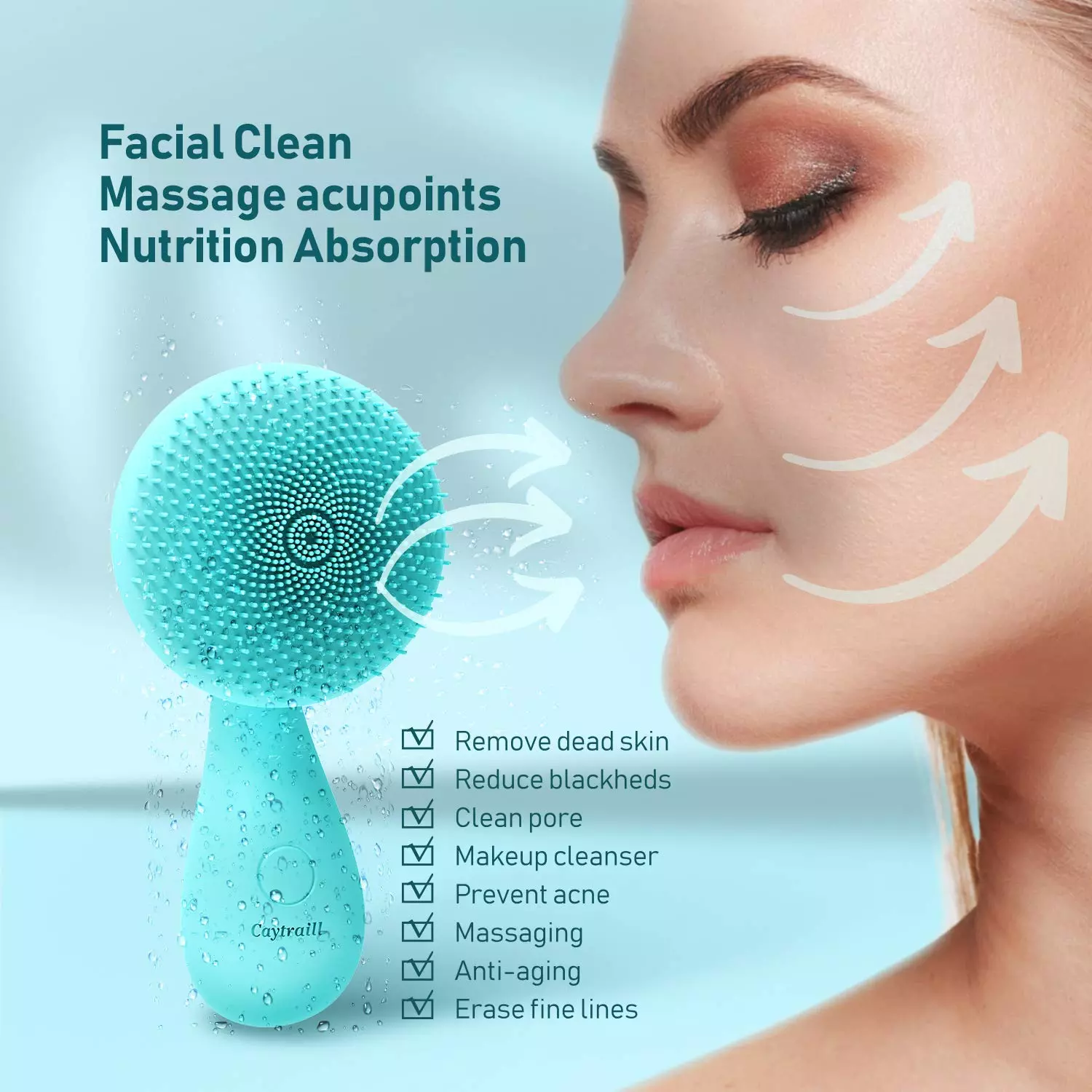300mAh Blue Silicone Facial Cleansing Brush Electric