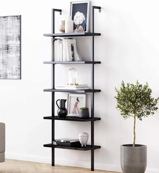 Buy cheap Living Room Black 5 Tier Metal And Wood Book Shelves MDF Board from wholesalers