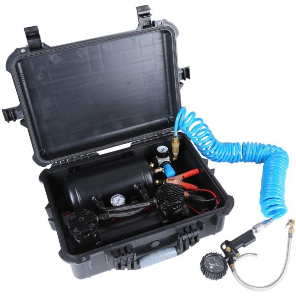 Double cylinder compressor dual head air suspension compressor kit with air tank