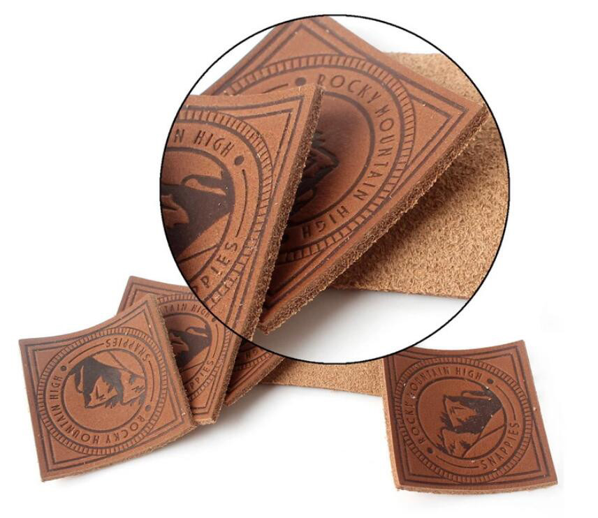 Black Embossed Leather Patch Badges Square For Shoes , Bags , Garment