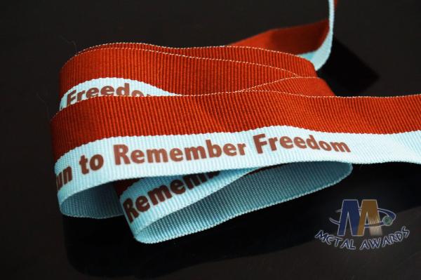 Custom Stripe Red/Light Blue Ribbon With Red Letter Printing Medals Ribbon For