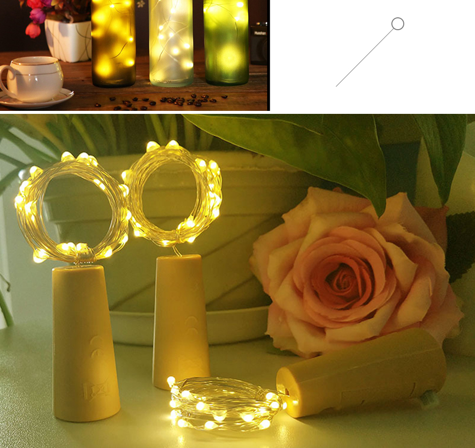 LED Wine Bottle Lights 2M 20LEDs Cork Shape Copper Wire Colorful Mini String Lights For Indoor Outdoor Wedding Christmas