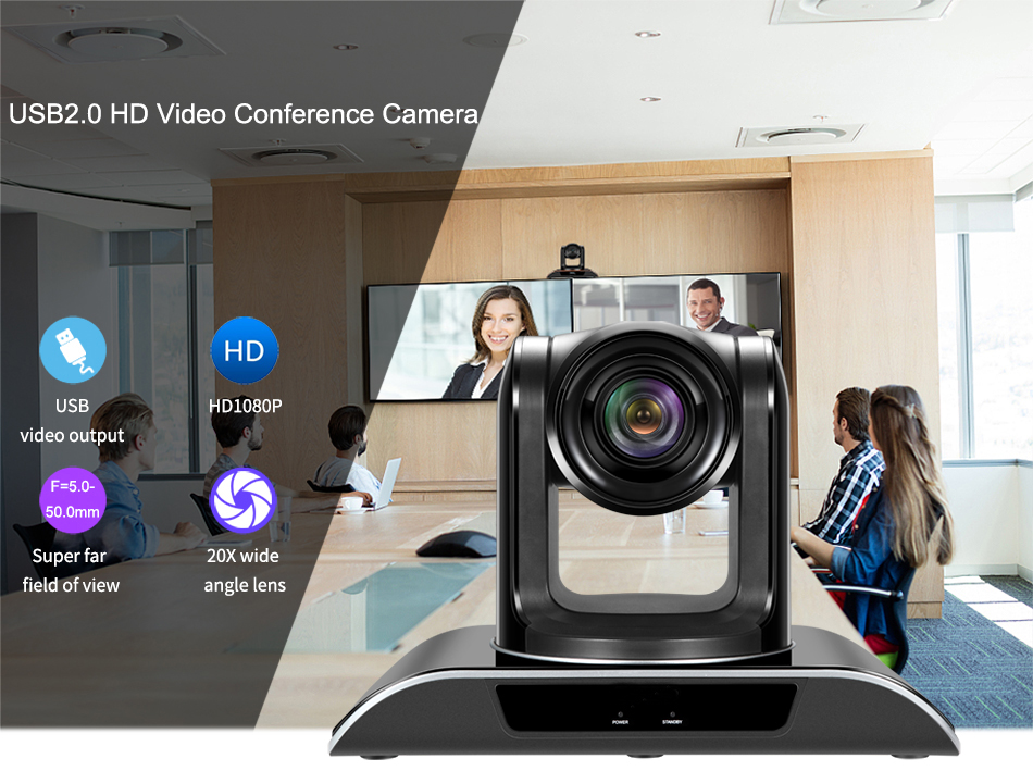 VHD202U 1080P USB 2.0 PTZ Camera 20x Zoom Rotatable Screen Cam Laptop Webcam