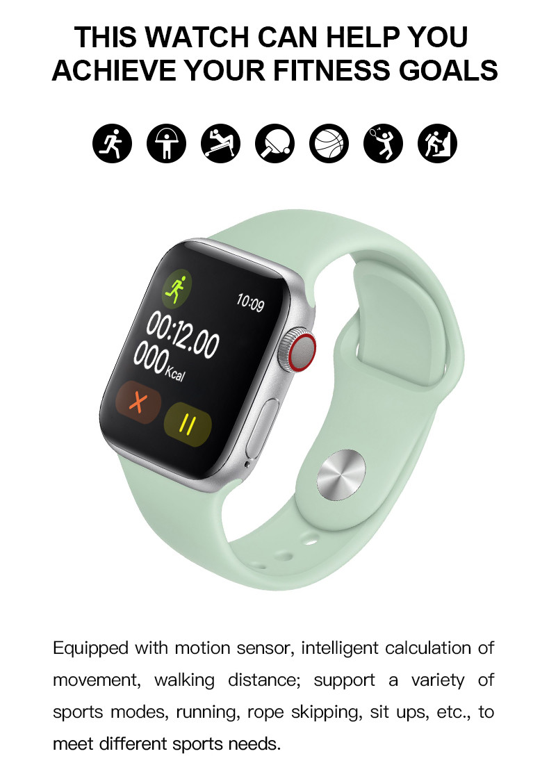 Silicone Gel 44mm Blood Pressure Smartwatch 170mAh IWO 13 T500