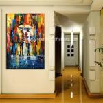 Framed Palette Knife Oil Painting On Canvas , Abstract Art Paintings Umbrella