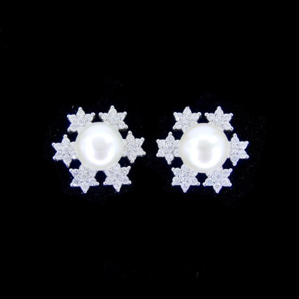 Buy cheap Girl White Silver Pearl Earrings Sterling Silver Jewelers With Elegant Snowflake from wholesalers