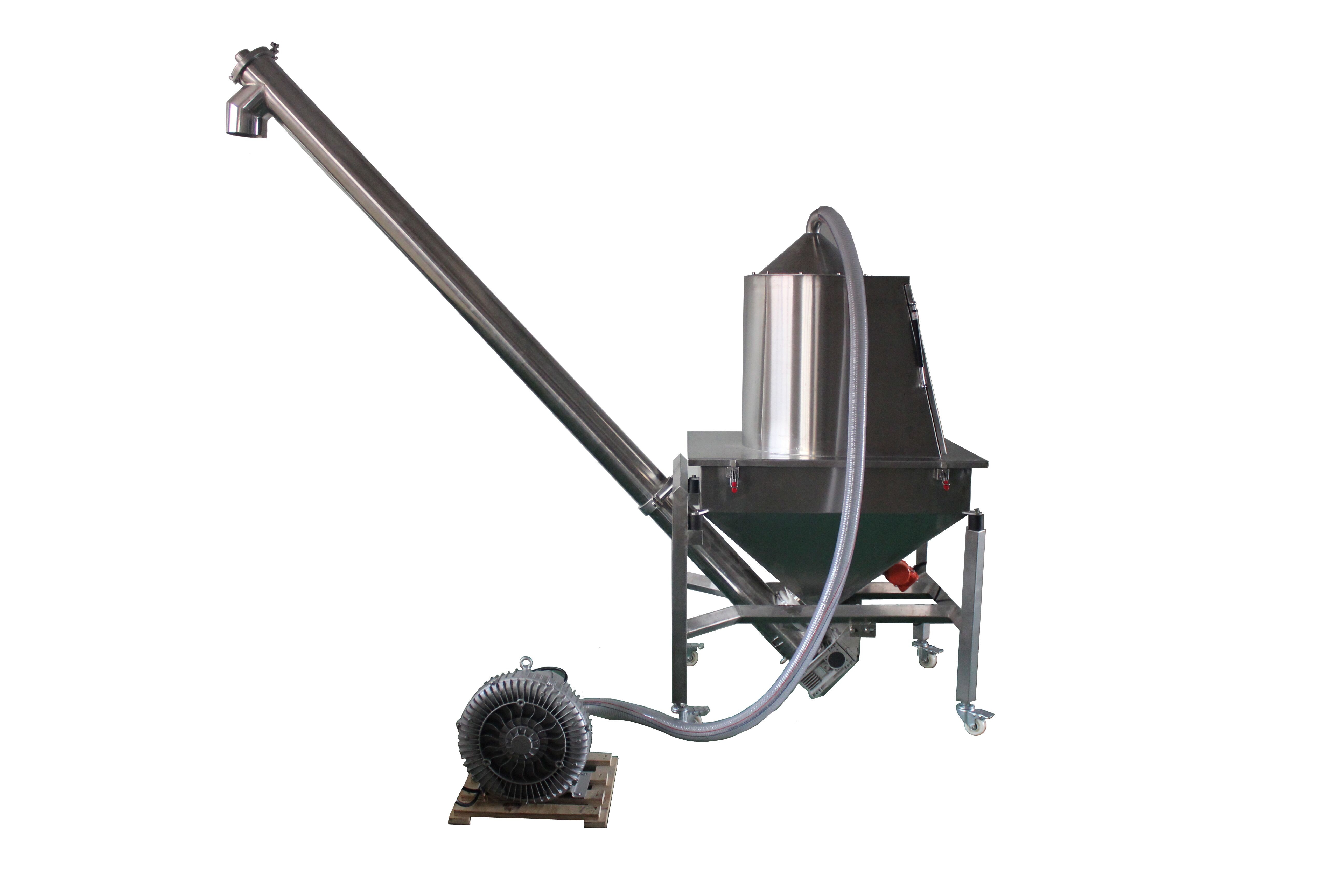 Spice Milk Powder Hopper Feeder Conveyor With Dust Collector Customized Height