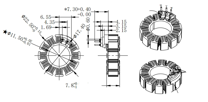 Brushless DC Electric Motor 12 Slots Parameter Datasheet Dimension &2D Drawing