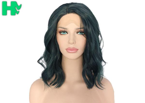 Black Short Natural Wave Synthetic Cosplay Wigs For Lady Heat Resistant 150g -