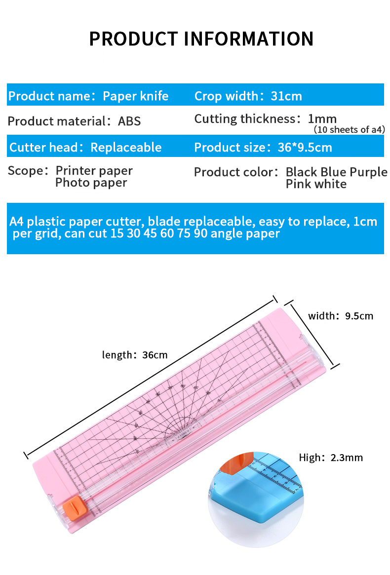 Maximum Cutting Thickness 12 Sheets of 80GSM Paper Mini Manual Paper Cutter for Office