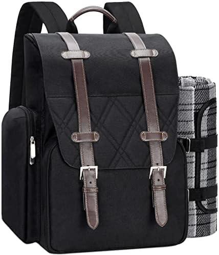 Picnic Backpack for 4 Person with Large Insulated Cooler Bag, Picnic Basket Set