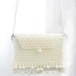 Women 6mm Pearl Hand Bags , White Woven Bead Bag Hand weaving OEM