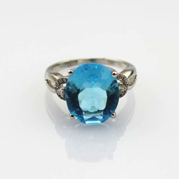 Buy cheap Fashion Jewelry 10mmx12mm Oval Blue Cubic Zirconia 925 Silver Ring(R235) from wholesalers