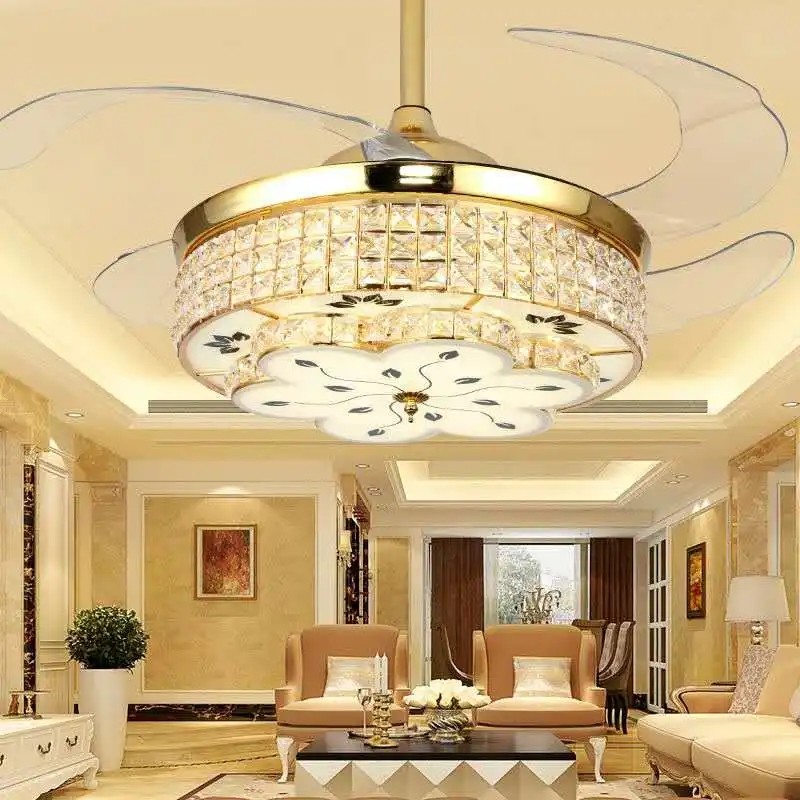 42 Inch Crystal Ceiling Fan Light , Modern European Style Ceiling Fans