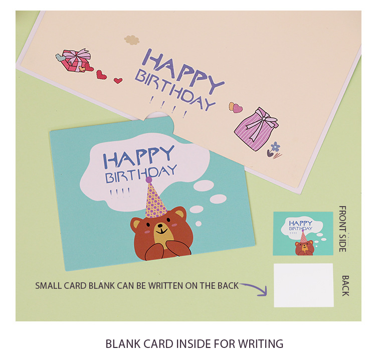 Laser Cut 3d Gift Pop Greeting Cards Cartoon Bear Birthday Cake