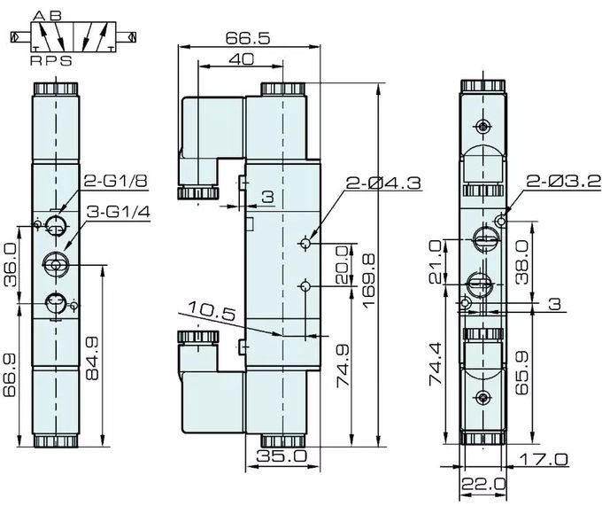 Dimension of 4V120-06 Pneumatic Solenoid Valve: