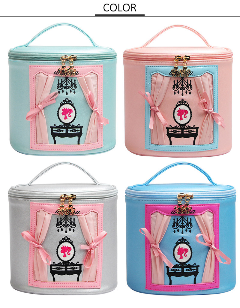 Luxury Lady Barrel Shaped Cylinder PU Makeup Bag