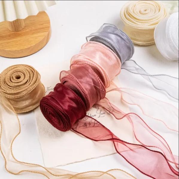 Colorful Organza Ribbon Roll Decorating Gift Warp Glitter Wire Silk Ribbon For
