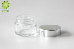 Thick Wall Clear Glass Face Cream Jars 100g Round Shape With Silver Color Cap