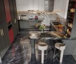 Fadior Modern Stainless Steel Kitchen Cabinet with Blush Red Accent And Extended
