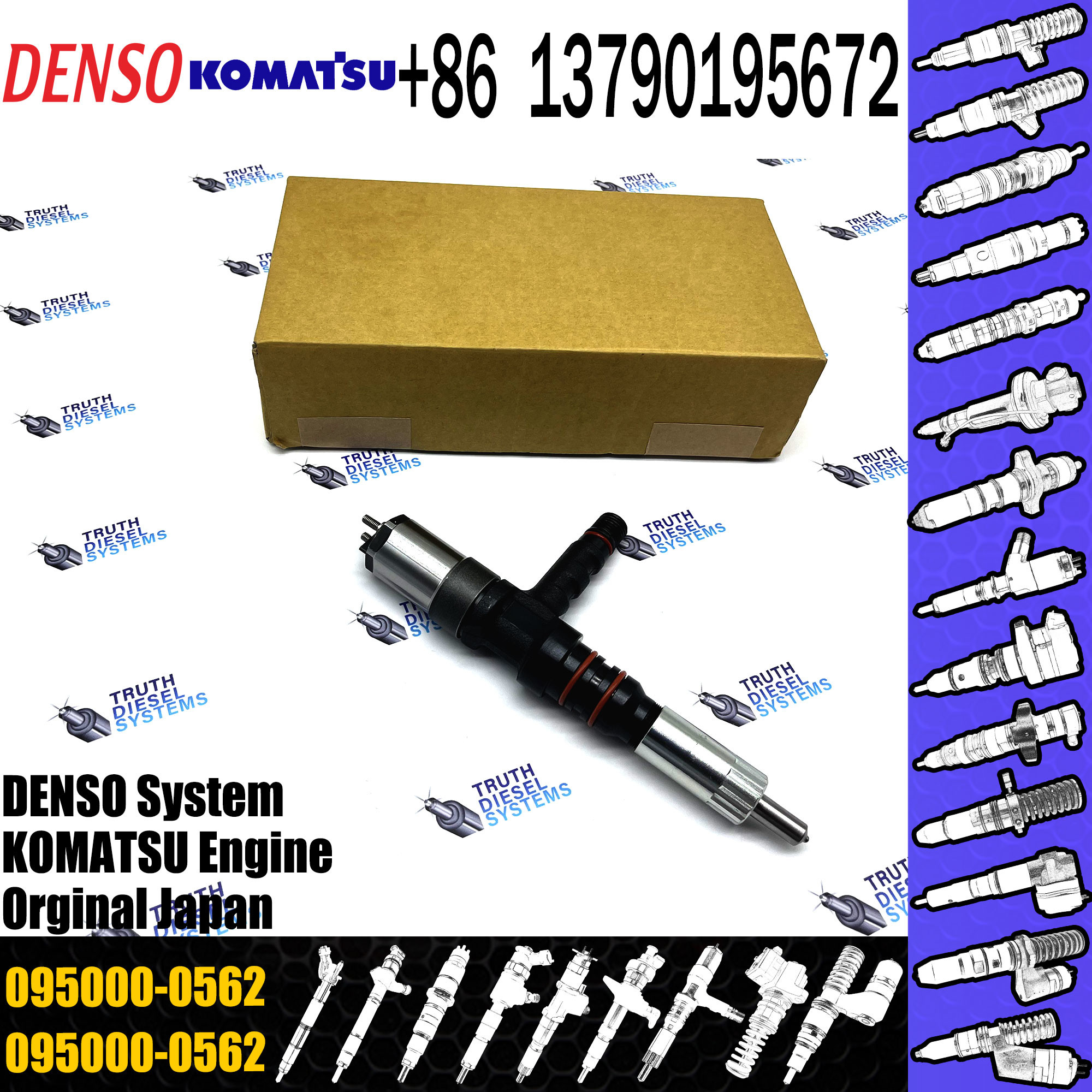 SA6D140E-3/3H Common Rail Injector 095000-0561 095000-0562 For KOMA-TSU 6218-11-3101 6218-11-3102 PC600-7/PC650-7/WA500-