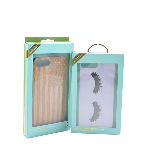 Clear Pet Window Paper Box Cell Phone Case Retail Packaging With Gold Plated