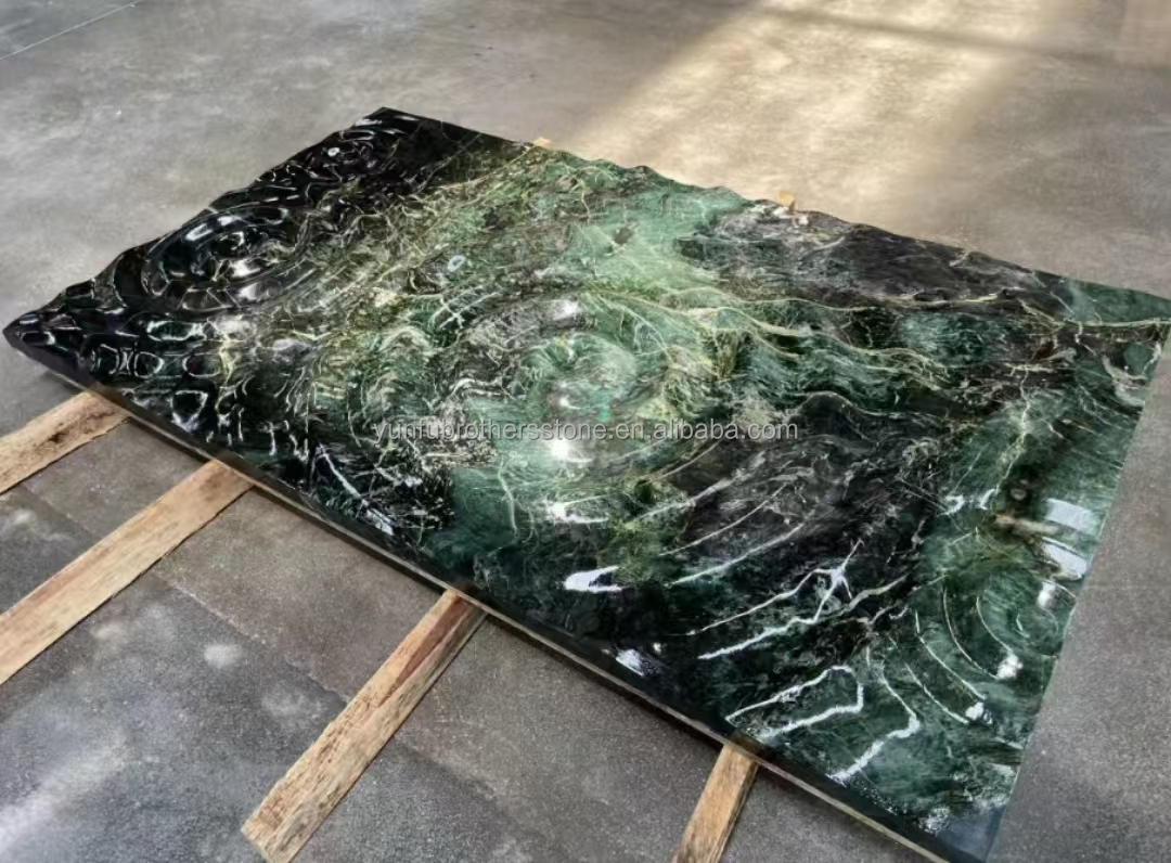 Natural Stone Cat's Eye Green Big Slab Dining Table Top for Villa Interior Decoration