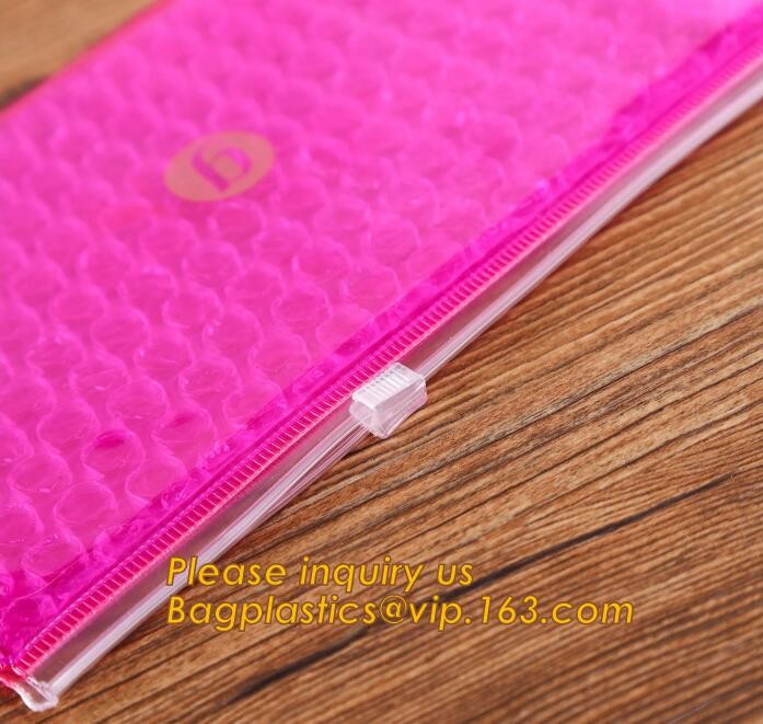 Cosmetic Pink Slider Padded Bag/Holographic k Bag With Bubble,Holographic Metallic Zipper Bubble Bag/Slider Padded