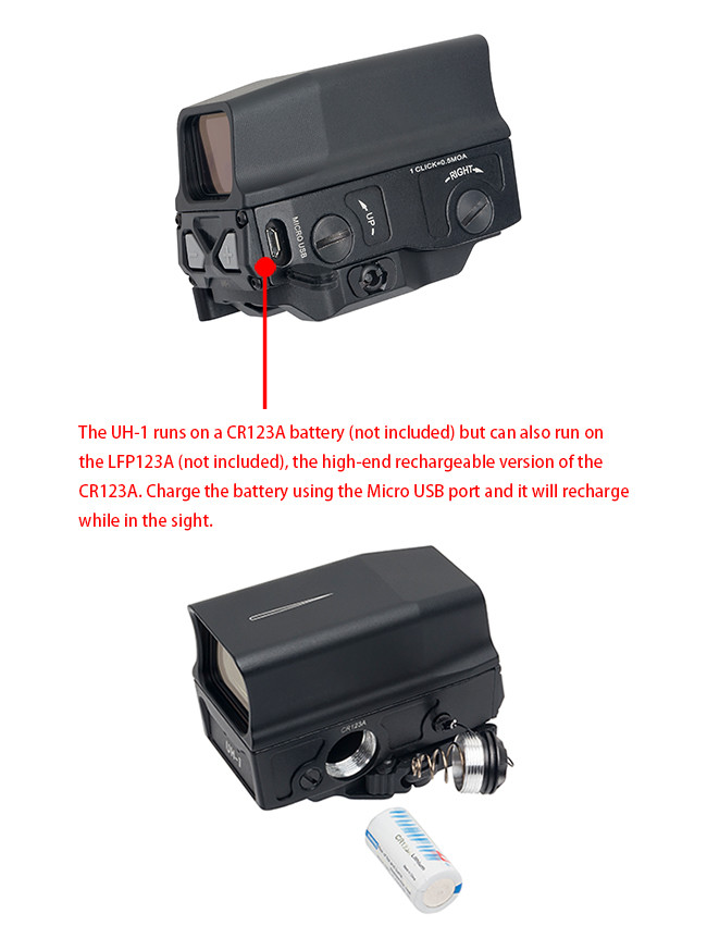 Optics AMG UH-1 Holographic Sight 1x 1 MOA Red Dot Scope with Integral Weaver / Picatinny - Style Mount