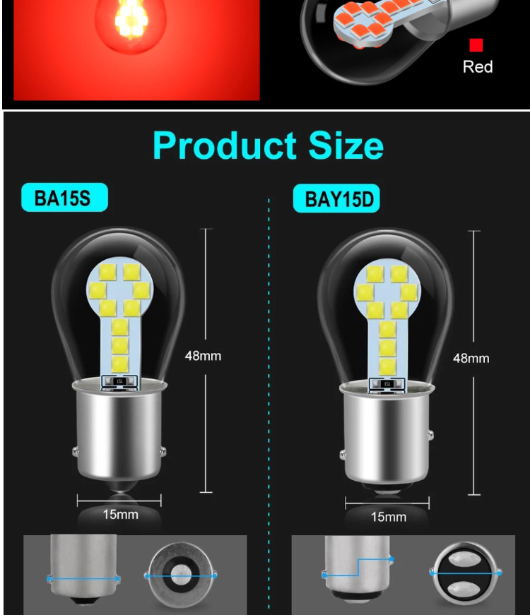 1156 BA15S LED 1157 BAY15D LED Brake Turn Signal Lights Single / Dual Contact Bayonet