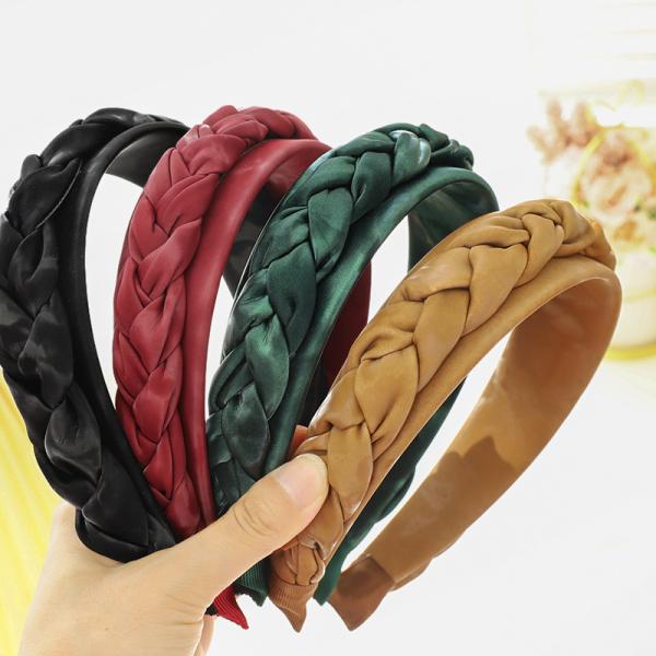 Buy cheap Soft Ladies Hair Bands Simple Braided Pu Artificial Leather Twist Braid Headband Retro 61g from wholesalers